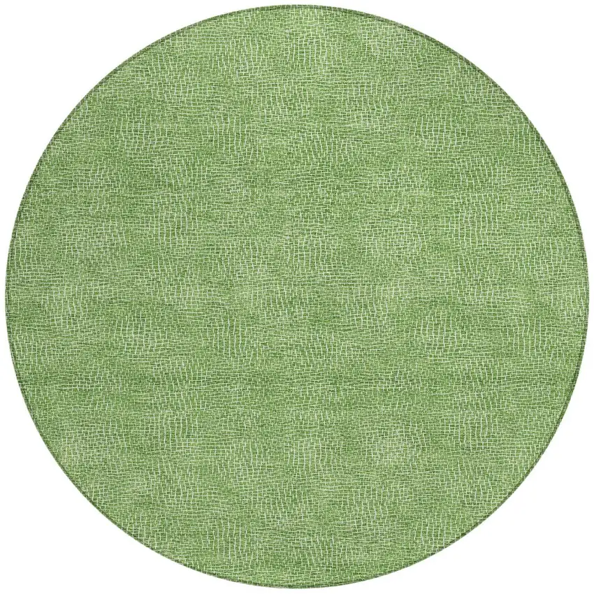 8' Green And Ivory Round Geometric Washable Indoor Outdoor Area Rug Photo 6