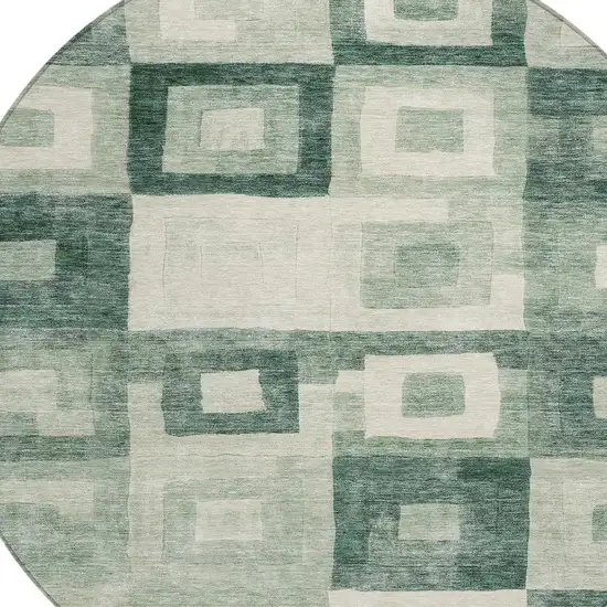 8' Green And Ivory Round Geometric Washable Indoor Outdoor Area Rug Photo 5