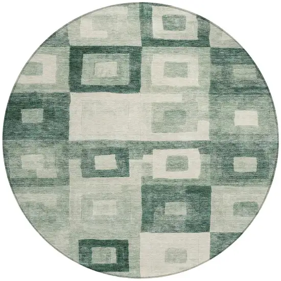 8' Green And Ivory Round Geometric Washable Indoor Outdoor Area Rug Photo 6