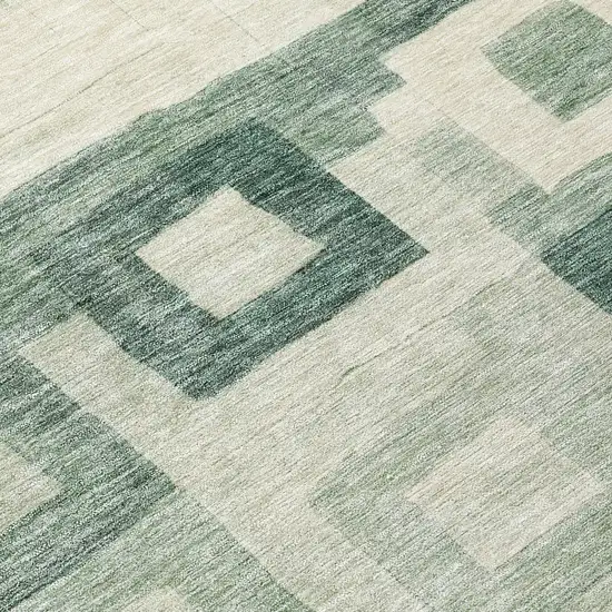 8' Green And Ivory Round Geometric Washable Indoor Outdoor Area Rug Photo 8