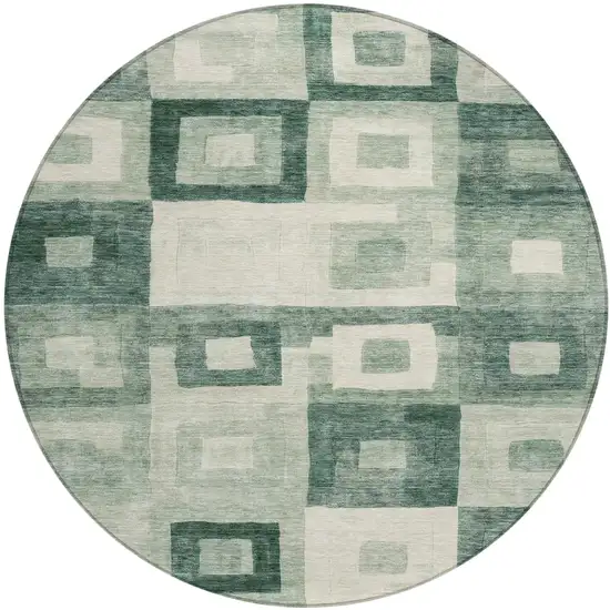8' Green And Ivory Round Geometric Washable Indoor Outdoor Area Rug Photo 2