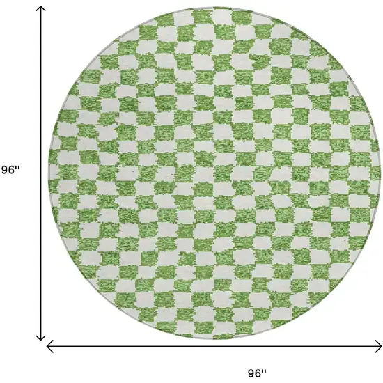 8' Green And Ivory Round Geometric Washable Indoor Outdoor Area Rug Photo 9
