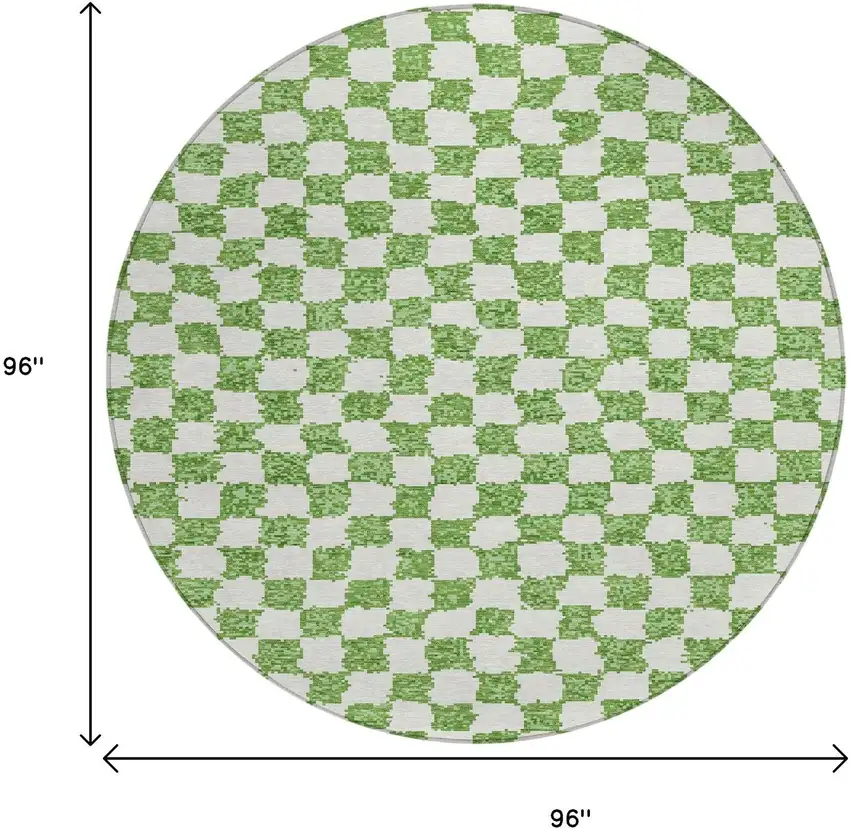 8' Green And Ivory Round Geometric Washable Indoor Outdoor Area Rug Photo 9