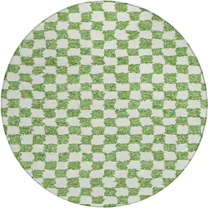 Photo of 8' Green And Ivory Round Geometric Washable Indoor Outdoor Area Rug