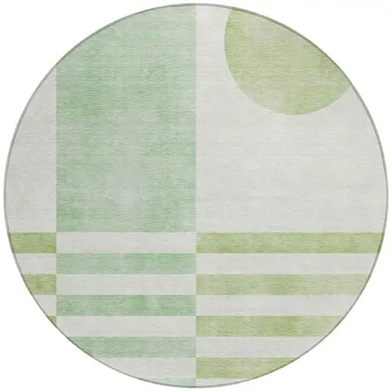 8' Green And Ivory Round Geometric Washable Indoor Outdoor Area Rug Photo 3