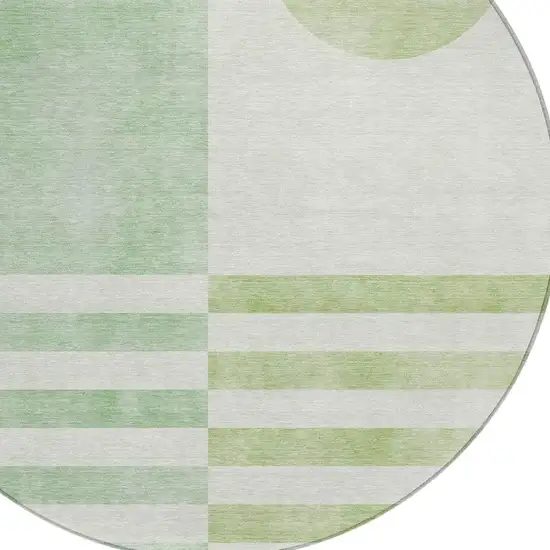 8' Green And Ivory Round Geometric Washable Indoor Outdoor Area Rug Photo 5
