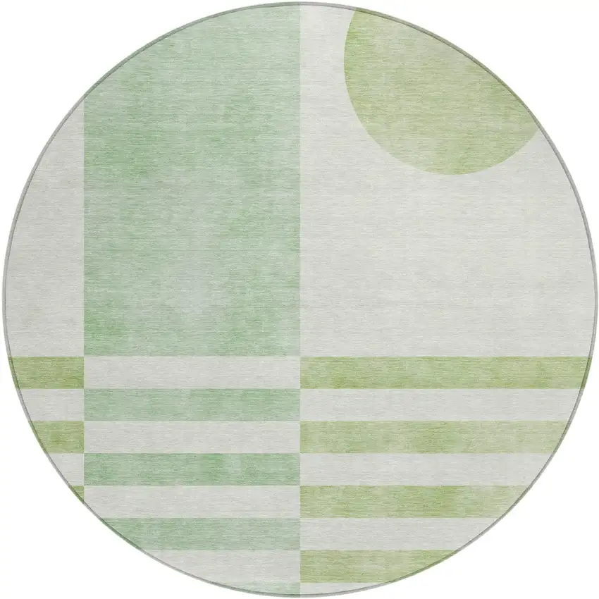 8' Green And Ivory Round Geometric Washable Indoor Outdoor Area Rug Photo 1