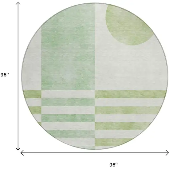 8' Green And Ivory Round Geometric Washable Indoor Outdoor Area Rug Photo 8