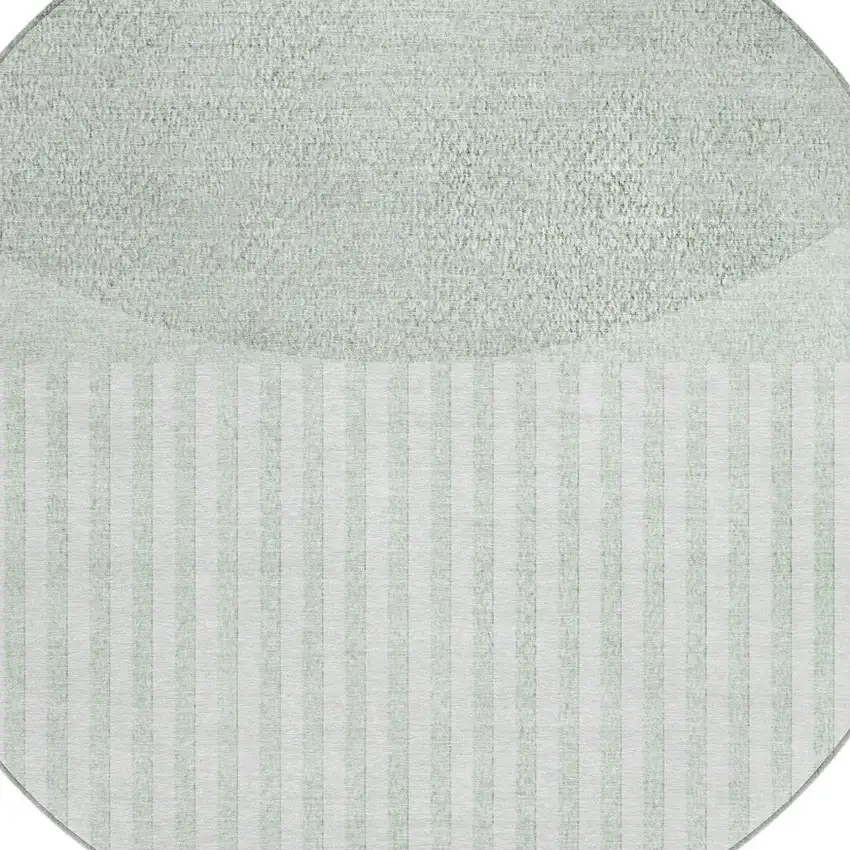 8' Green And Ivory Round Geometric Washable Indoor Outdoor Area Rug Photo 5