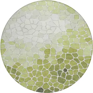 Photo of 8' Green And Ivory Round Geometric Washable Indoor Outdoor Area Rug