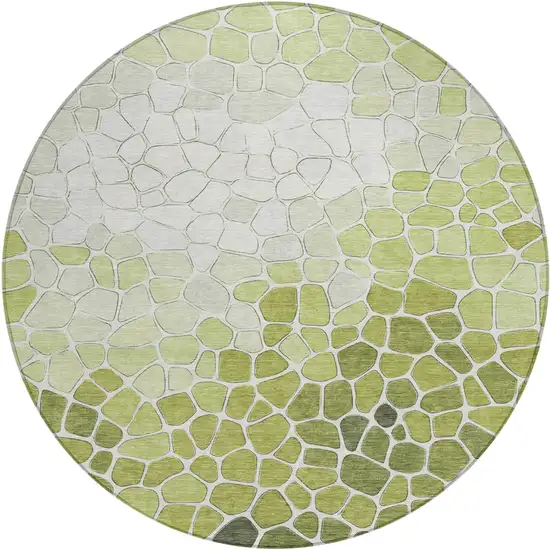 8' Green And Ivory Round Geometric Washable Indoor Outdoor Area Rug Photo 1