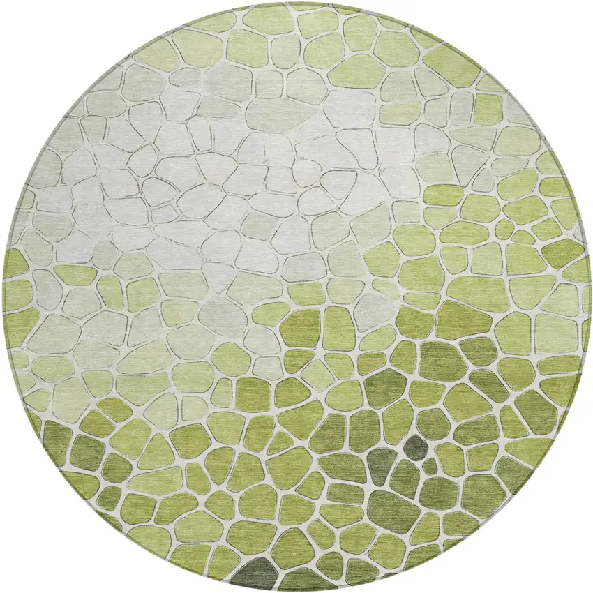 8' Green And Ivory Round Geometric Washable Indoor Outdoor Area Rug Photo 1