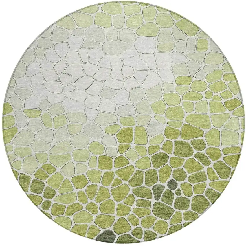 8' Green And Ivory Round Geometric Washable Indoor Outdoor Area Rug Photo 3