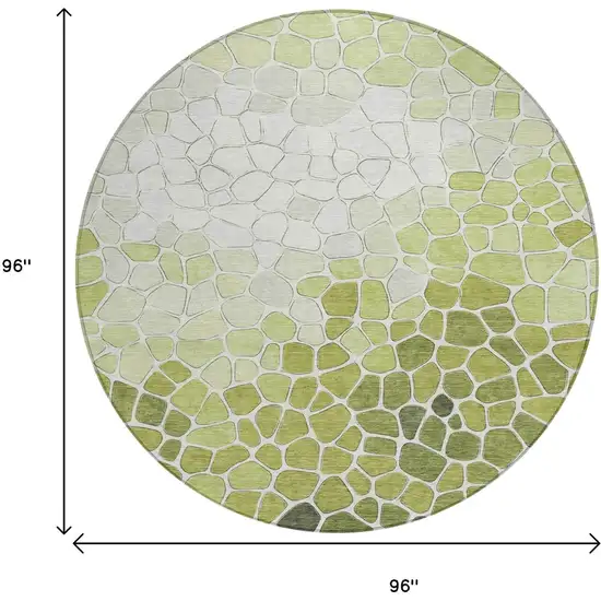 8' Green And Ivory Round Geometric Washable Indoor Outdoor Area Rug Photo 8