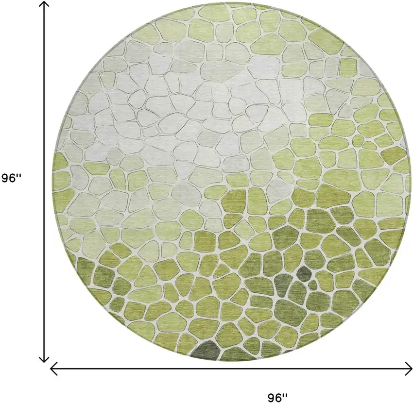 8' Green And Ivory Round Geometric Washable Indoor Outdoor Area Rug Photo 8