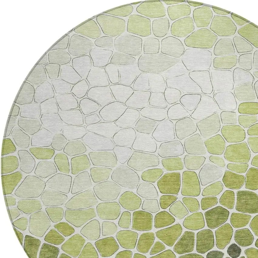 8' Green And Ivory Round Geometric Washable Indoor Outdoor Area Rug Photo 5