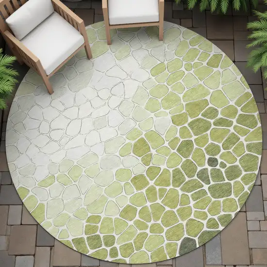 8' Green And Ivory Round Geometric Washable Indoor Outdoor Area Rug Photo 6