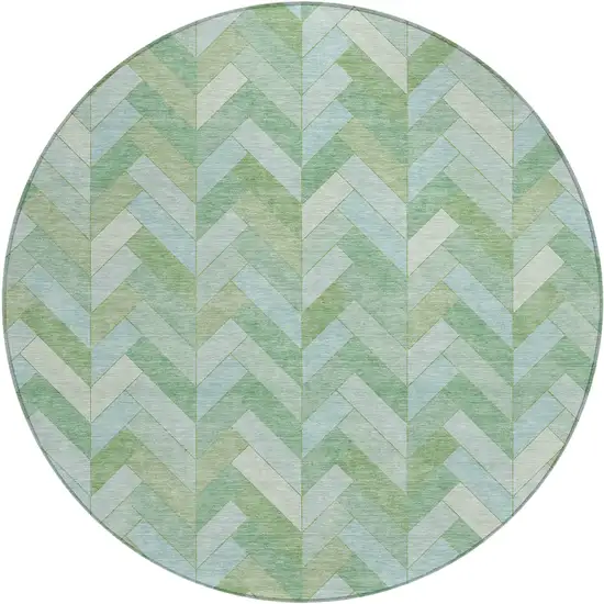 8' Green And Ivory Round Geometric Washable Indoor Outdoor Area Rug Photo 2