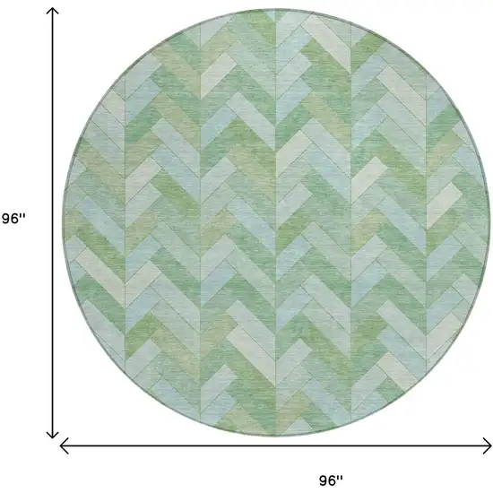 8' Green And Ivory Round Geometric Washable Indoor Outdoor Area Rug Photo 3