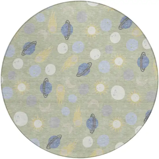 8' Green And Ivory Round Geometric Washable Indoor Outdoor Area Rug Photo 1