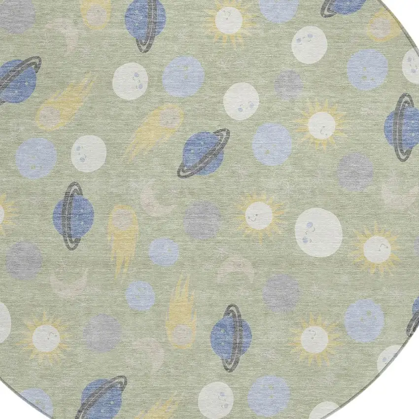 8' Green And Ivory Round Geometric Washable Indoor Outdoor Area Rug Photo 2