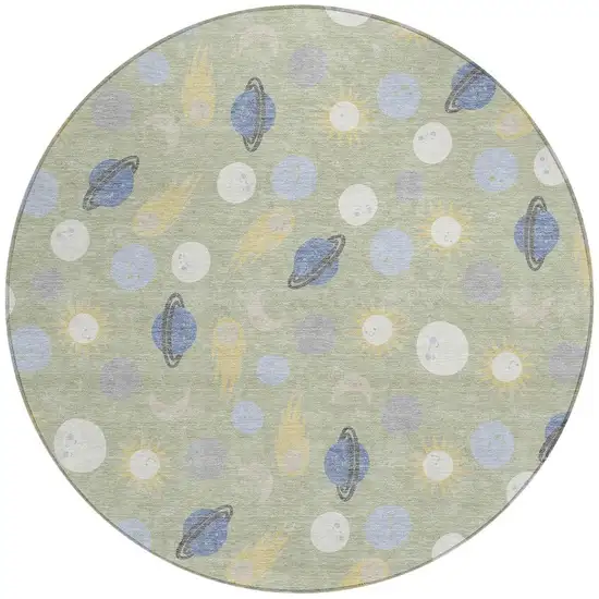 8' Green And Ivory Round Geometric Washable Indoor Outdoor Area Rug Photo 3