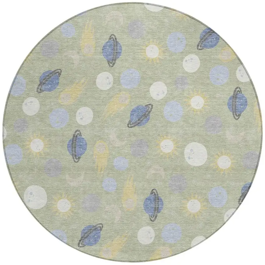 8' Green And Ivory Round Geometric Washable Indoor Outdoor Area Rug Photo 3