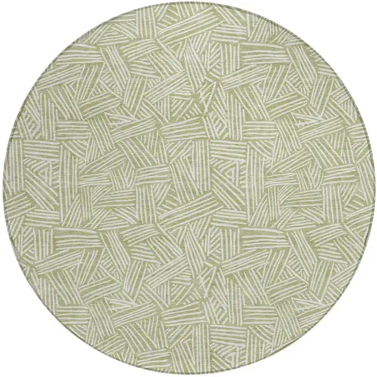 8' Green And Ivory Round Geometric Washable Indoor Outdoor Area Rug Photo 2