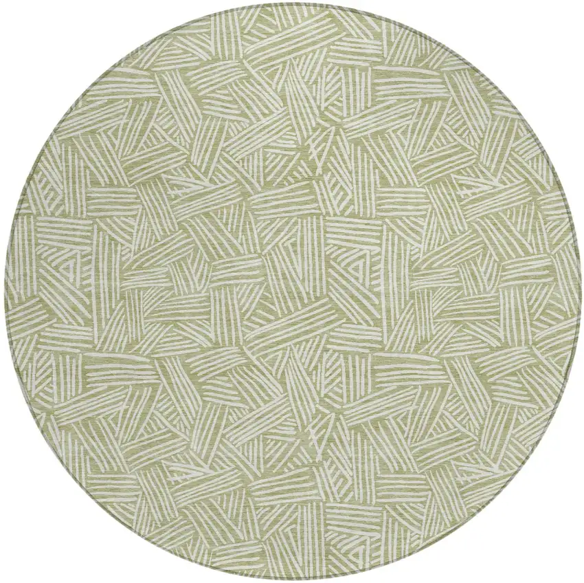 8' Green And Ivory Round Geometric Washable Indoor Outdoor Area Rug Photo 2