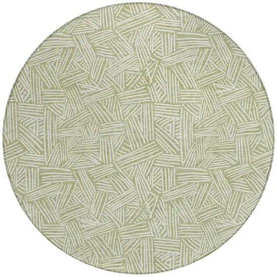 8' Green And Ivory Round Geometric Washable Indoor Outdoor Area Rug Photo 4