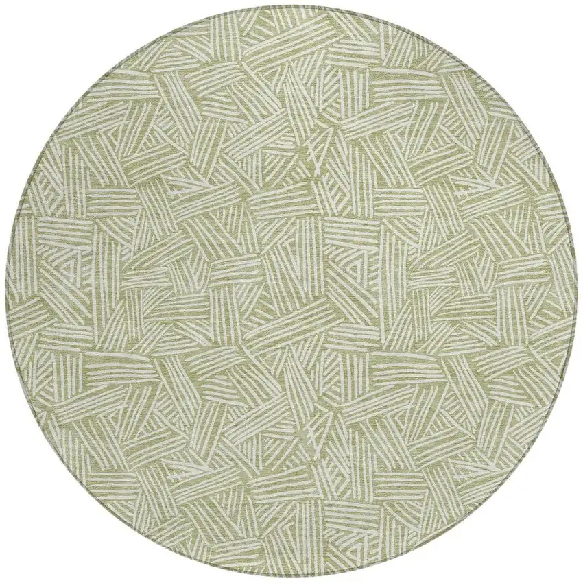 8' Green And Ivory Round Geometric Washable Indoor Outdoor Area Rug Photo 4