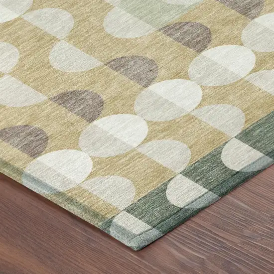 8' Green And Ivory Round Geometric Washable Indoor Outdoor Area Rug Photo 3