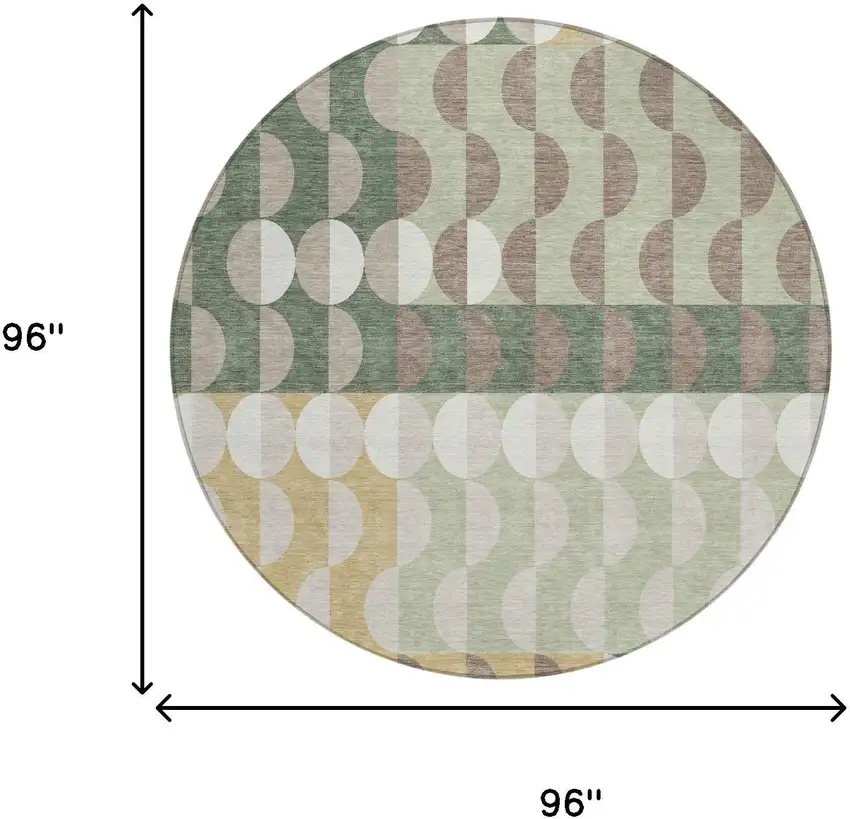 8' Green And Ivory Round Geometric Washable Indoor Outdoor Area Rug Photo 5