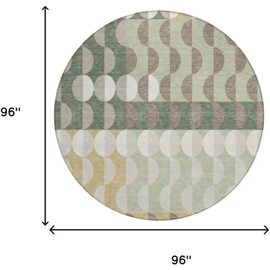 8' Green And Ivory Round Geometric Washable Indoor Outdoor Area Rug Photo 5