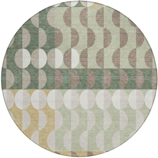 8' Green And Ivory Round Geometric Washable Indoor Outdoor Area Rug Photo 2