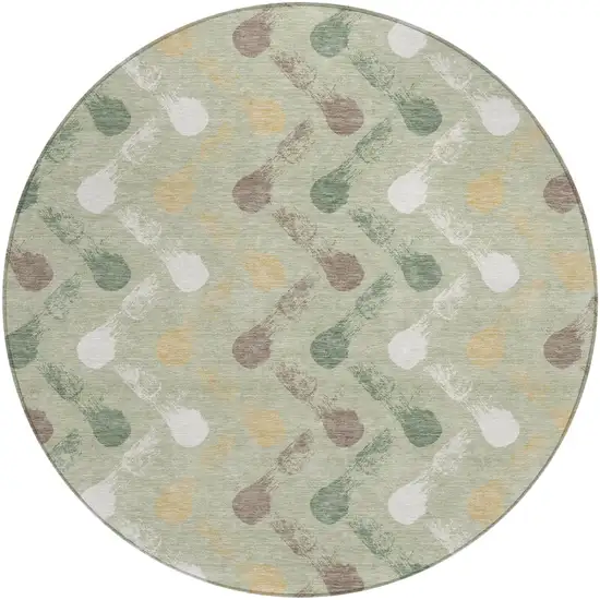 8' Green And Ivory Round Geometric Washable Indoor Outdoor Area Rug Photo 1