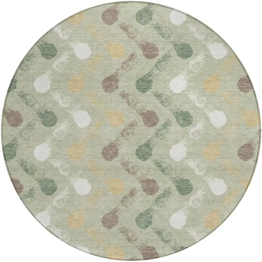 8' Green And Ivory Round Geometric Washable Indoor Outdoor Area Rug Photo 1
