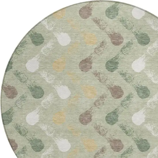 8' Green And Ivory Round Geometric Washable Indoor Outdoor Area Rug Photo 2