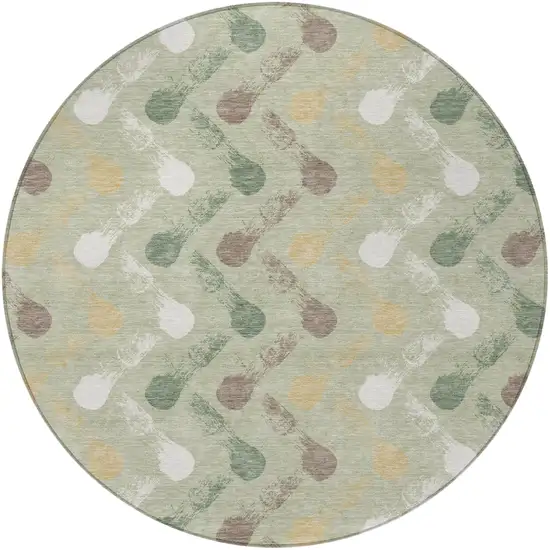8' Green And Ivory Round Geometric Washable Indoor Outdoor Area Rug Photo 3