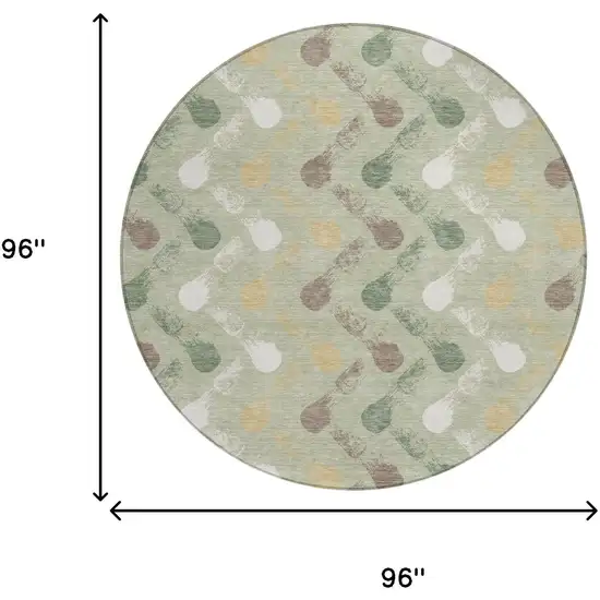 8' Green And Ivory Round Geometric Washable Indoor Outdoor Area Rug Photo 6