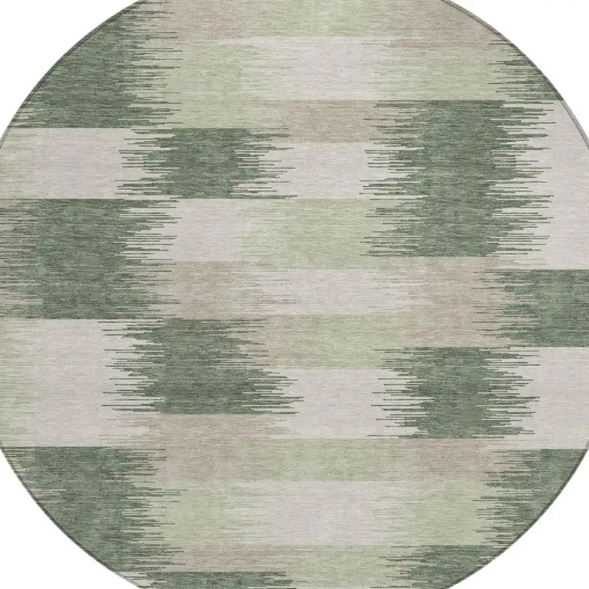8' Green And Ivory Round Geometric Washable Indoor Outdoor Area Rug Photo 3