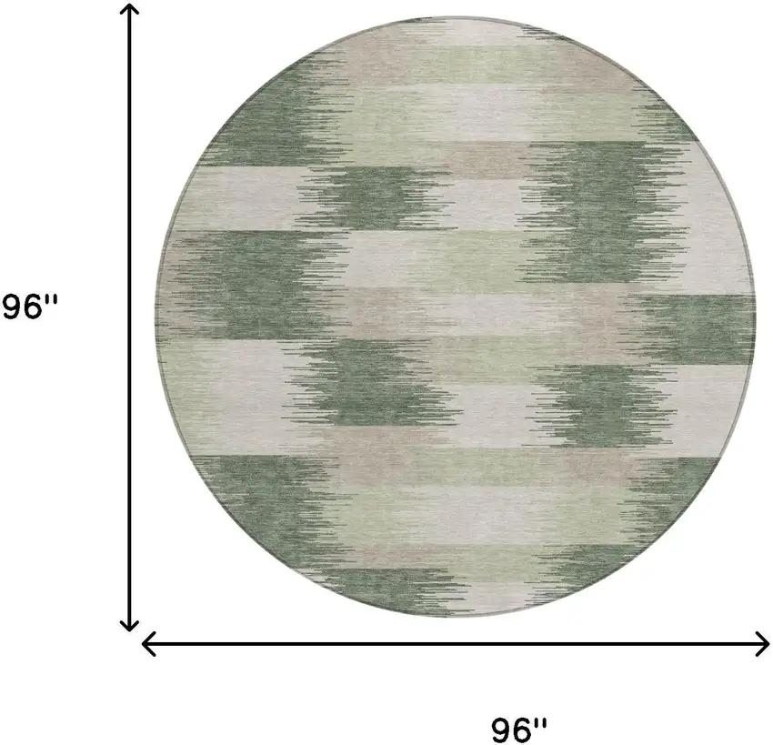 8' Green And Ivory Round Geometric Washable Indoor Outdoor Area Rug Photo 6