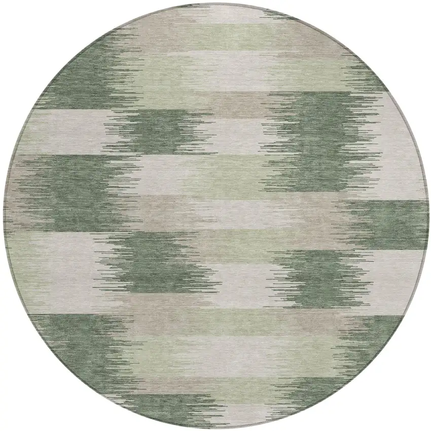 8' Green And Ivory Round Geometric Washable Indoor Outdoor Area Rug Photo 1