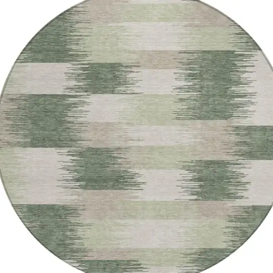 8' Green And Ivory Round Geometric Washable Indoor Outdoor Area Rug Photo 2