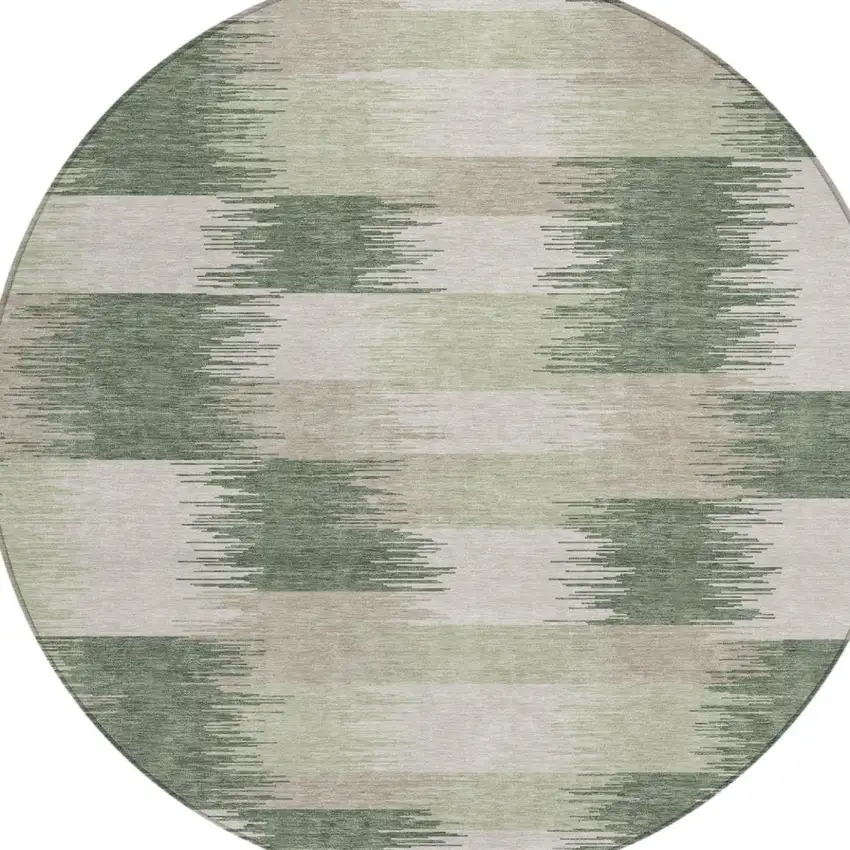8' Green And Ivory Round Geometric Washable Indoor Outdoor Area Rug Photo 2