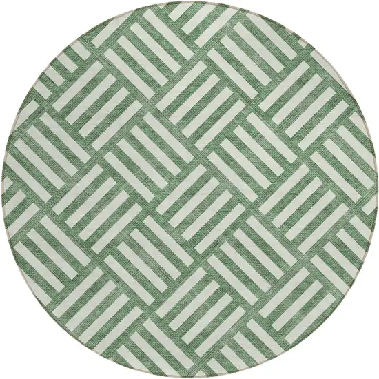 8' Green And Ivory Round Geometric Washable Indoor Outdoor Area Rug Photo 2