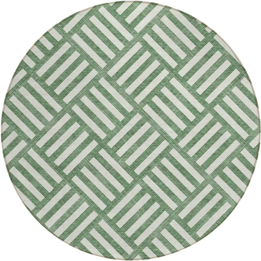 8' Green And Ivory Round Geometric Washable Indoor Outdoor Area Rug Photo 2