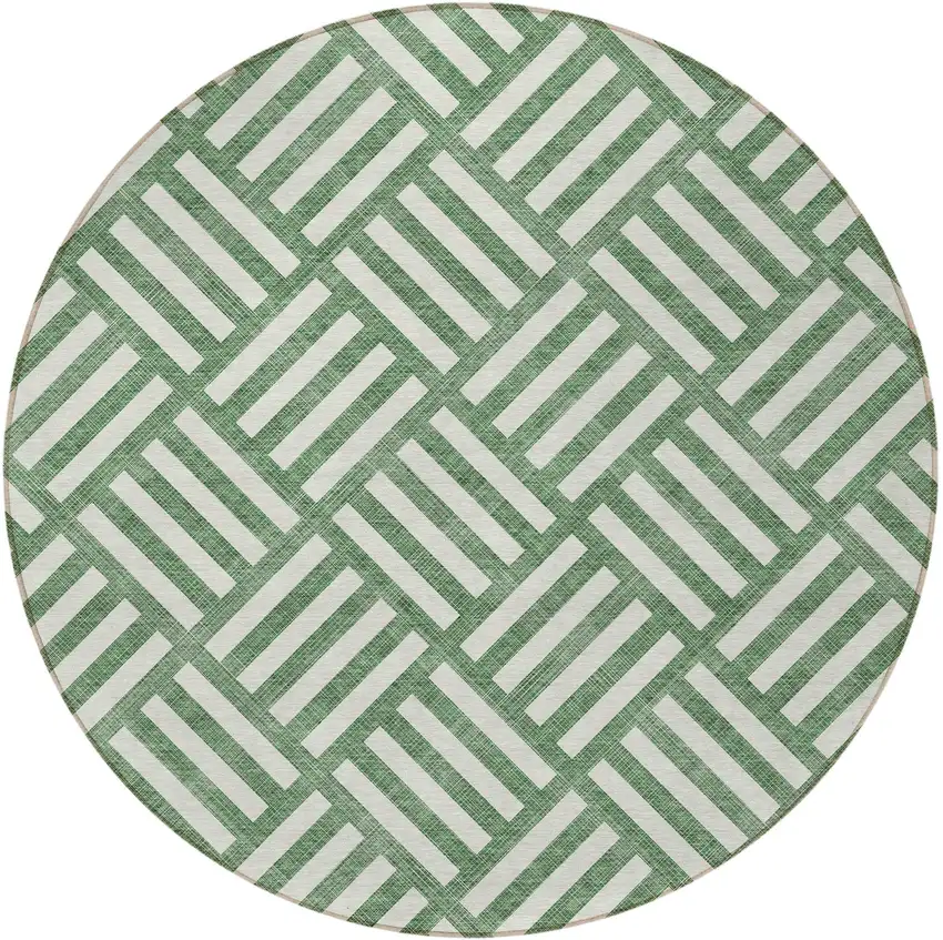 8' Green And Ivory Round Geometric Washable Indoor Outdoor Area Rug Photo 5