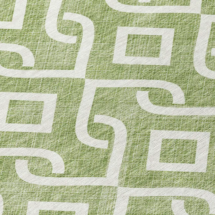 8' Green And Ivory Round Geometric Washable Indoor Outdoor Area Rug Photo 8