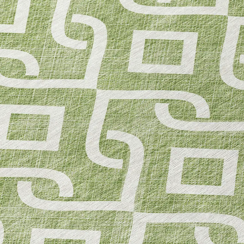 8' Green And Ivory Round Geometric Washable Indoor Outdoor Area Rug Photo 8